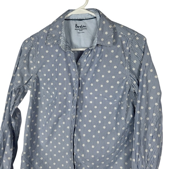 Boden Relaxed Weekend Shirt, Polka Dots + Stripes, Size 4 - Picture 2 of 8